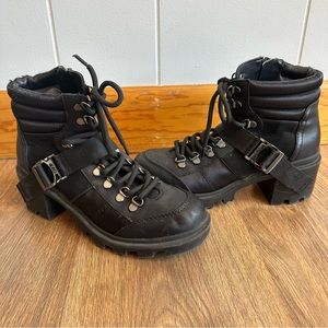 Black Leather Platform Combat Boots